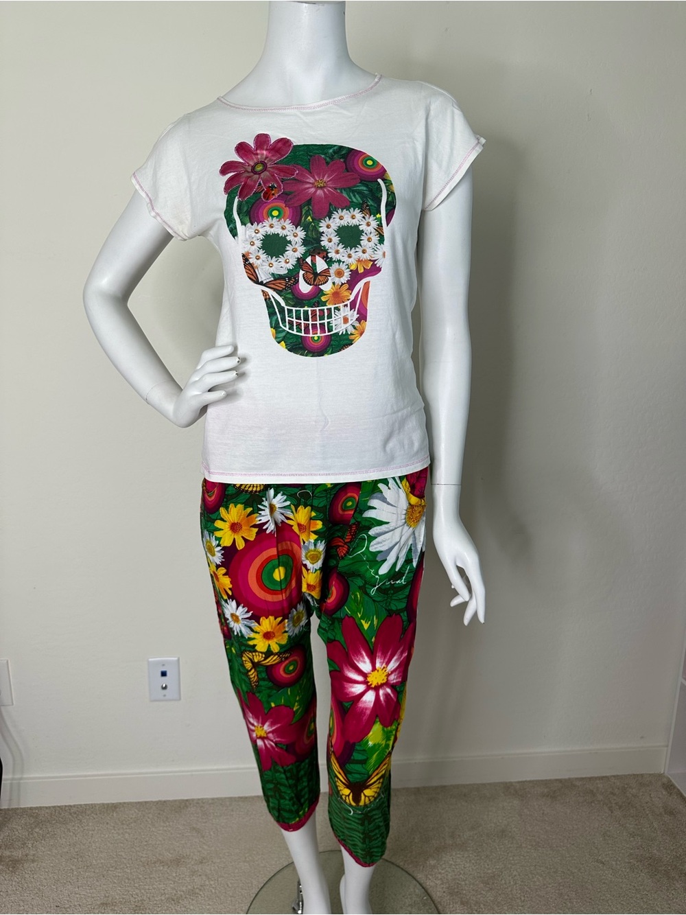 DESIGUAL HAREM TROUSERS FLORAL SKULL PRINT BOTANICAL PRINT 2 PIECE SET GIRLS